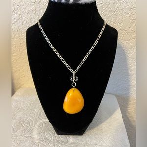 Vintage Sterling Silver chain necklace with Authentic Baltic Amber pendant.